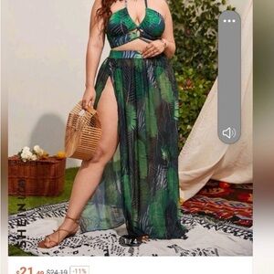 SHEIN Green Leaf Print Bikini Set